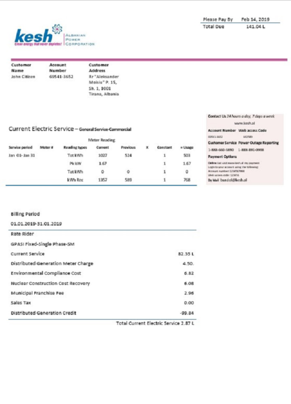 Usa Louisiana Cleco Power Electricity Utility Bill Template In Word And