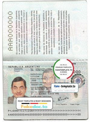 Argentina passport template in PSD format, fully editable, with all ...