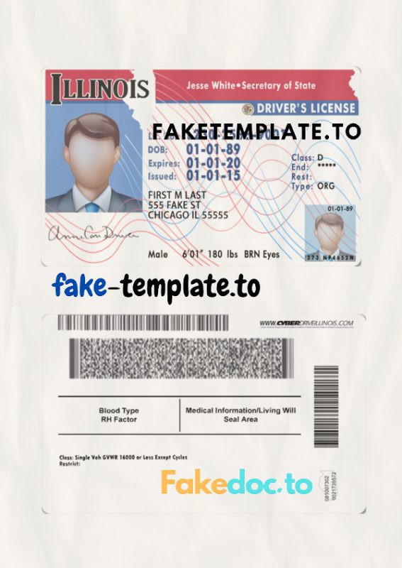 Illinois Drivers License Template Fake Template To   19d 567x800 