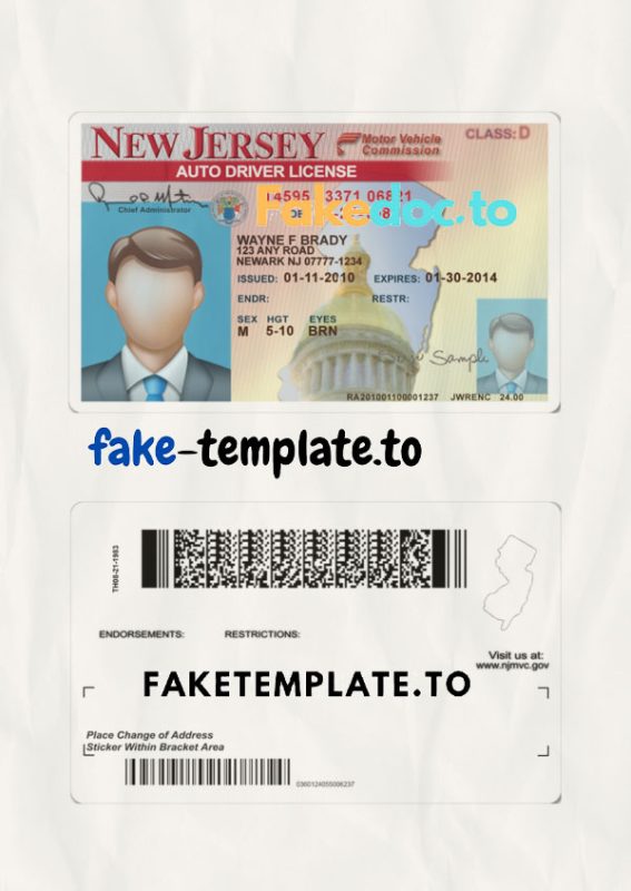 New Jersey Drivers License Template V1 – Fake-Template.to
