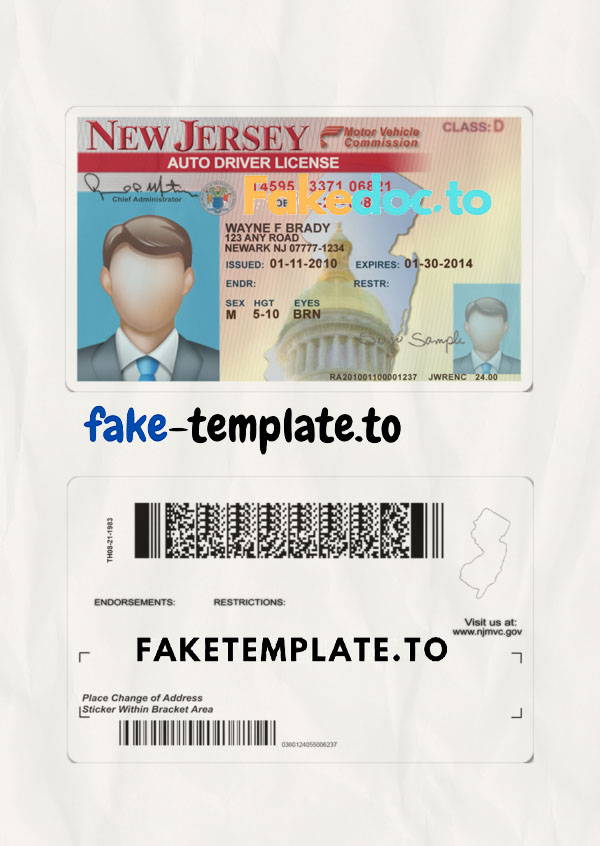 New Jersey Drivers License Template V1 – Fake-Template