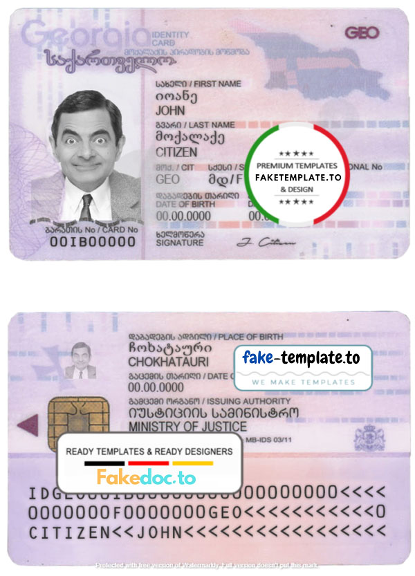 Georgia ID template in PSD format, fully editable – Fake-Template.to