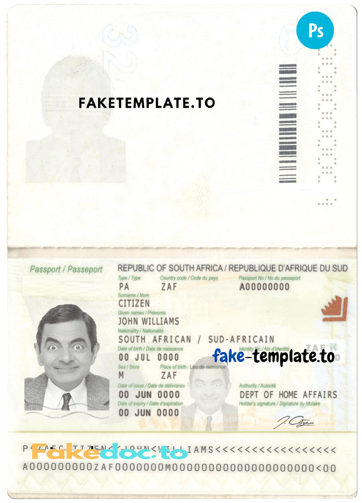 South African Passport Template Fake Templateto 4558